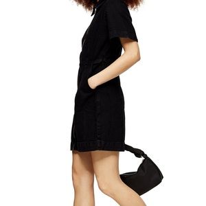 Topshop Washed Clean Zip Shirtdress in Black